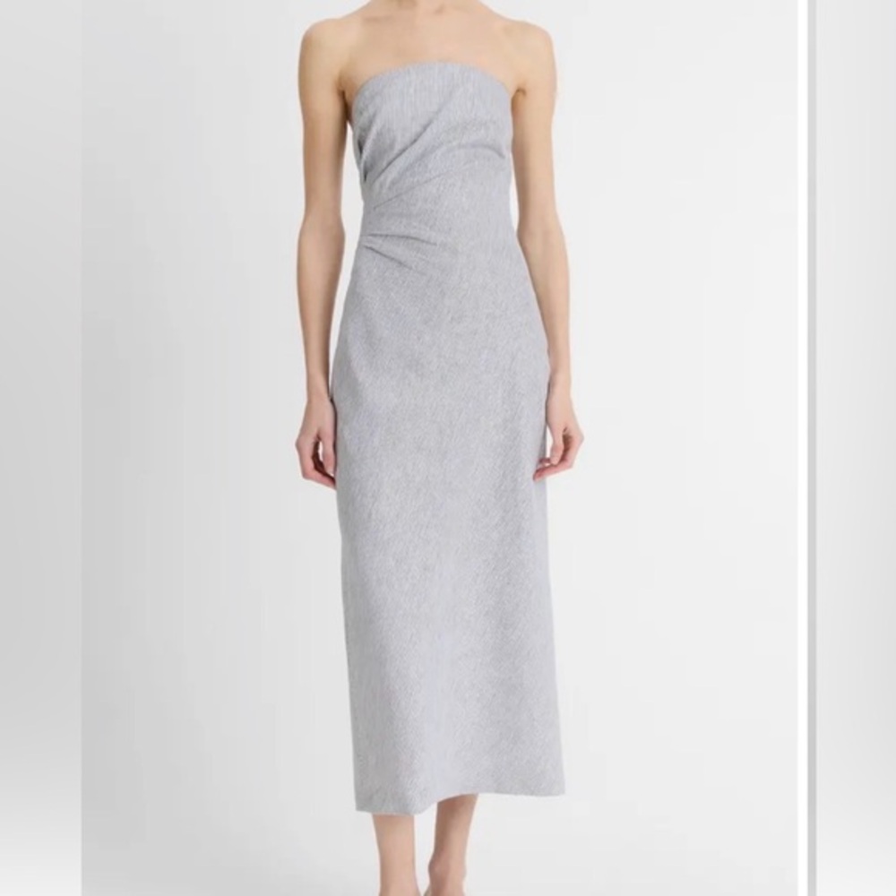 VINCE NWOT‎ Ticking stripe draped strapless midi dress 2 XS